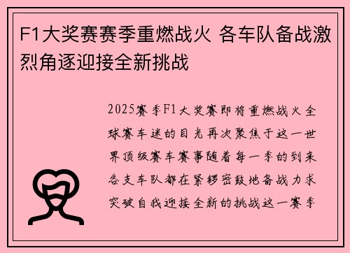 F1大奖赛赛季重燃战火 各车队备战激烈角逐迎接全新挑战