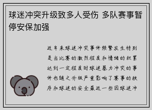 球迷冲突升级致多人受伤 多队赛事暂停安保加强